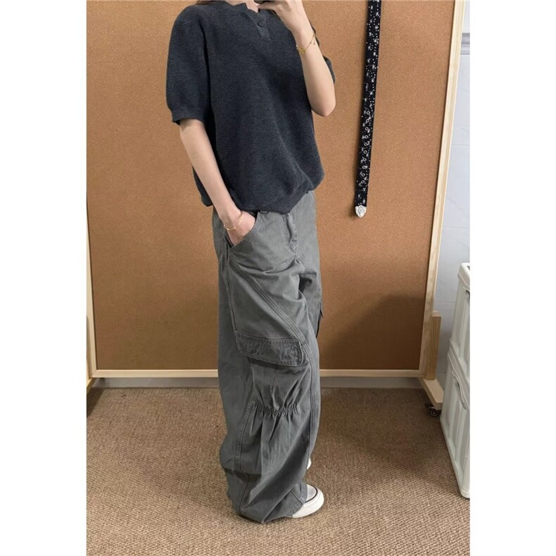 高街复古阔腿工装裤男女宽松直筒裤子秋冬弯刀休闲裤LN13511-P60,男装工装外套,星座1008