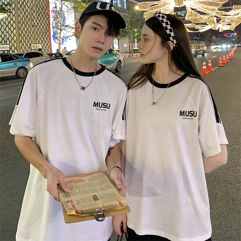200克宽松圆领三条杠短袖T恤棉情侣团队服班服定制潮男女V4,男装T恤,星座115A-3