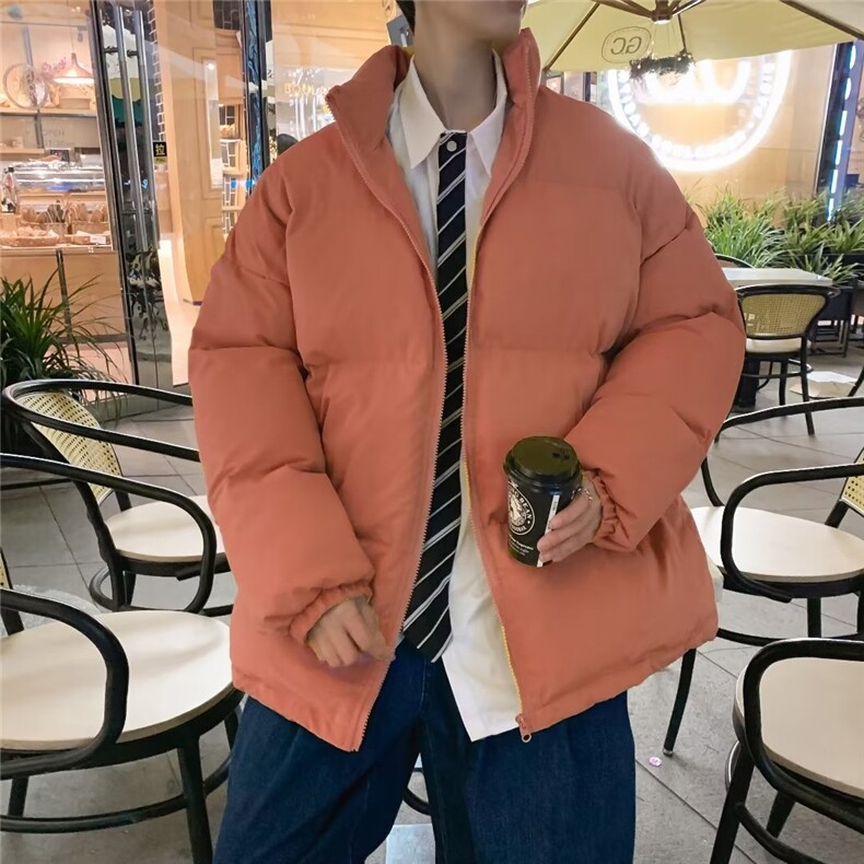韩版宽松休闲情侣装秋冬立领棉衣高街潮流纯色面服W6101-P58,男装棉衣,星座512-2