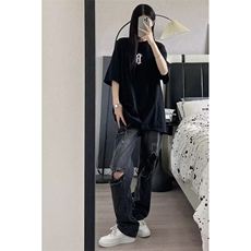 美式ins高街暗黑系破洞牛仔裤潮发型师个性拉链裤N2228P48，男装牛仔裤，星座1116-2