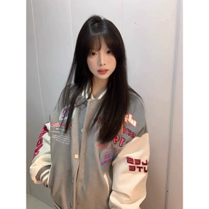 2025秋冬季帽衫女灰色上衣开衫慵懒宽松廓形连帽卫衣女加绒外套图片