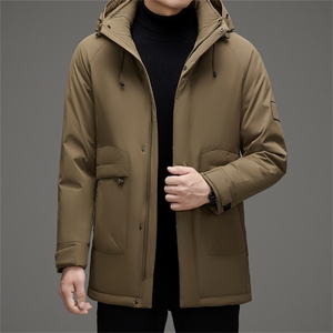 冬季男装中年90%鸭绒羽绒服外套可脱卸帽中长款中老年羽绒服大衣图片