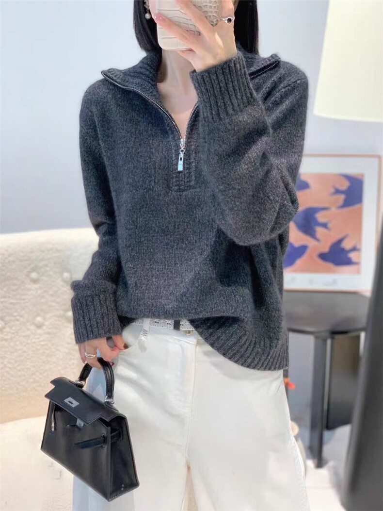2025年秋季时尚百搭通勤简约休闲半拉链，女装针织衫/毛衣，锦瑟羊绒