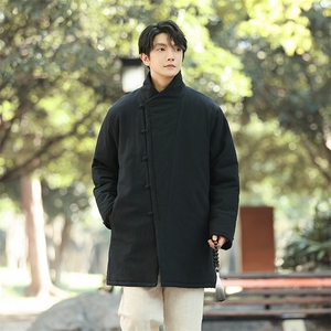 风唐装中长款棉衣男立领大码棉麻保暖外套复古棉服1219-p198图片