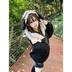 原创自制日系辣妹秋季修身亚文化百搭猫耳朵连帽开衫薄宅萌外套女，女装短外套，四季星座505
