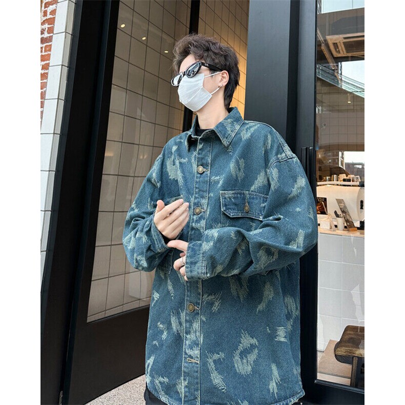 欧美高街牛仔外套男复古设计感宽松夹克衫春痞帅上衣JK08862-P60,男装夹克,星座308B-1