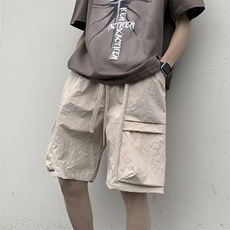 港风纳米皱工装运动冰丝休闲裤高街五分裤宽松直通短裤DK206P40，男装休闲裤，星座1204-3