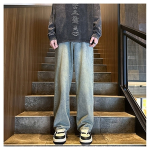 k1073-p55-控78 M-5XL 现货宽松cleanfit牛仔裤马丁靴黑暗拼接图片