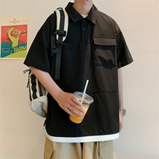 登山布拼接短袖polo衫男假两件翻领t恤2401特P38控58，男装Polo衫，电商A309