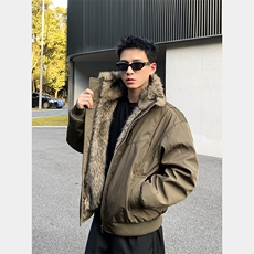 网图美潮毛领座山雕棉服短款飞行员夹克版棉衣W1808/特P95，男装夹克，电商B350
