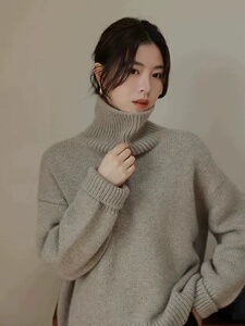 慵懒风打底针织衫毛衣女秋冬季新款百搭高领宽松套头气质上衣图片