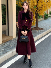 2025年冬季新款简约气质撞色拼接粗花呢小香风加棉套裙，女装套装/套裙，超帛