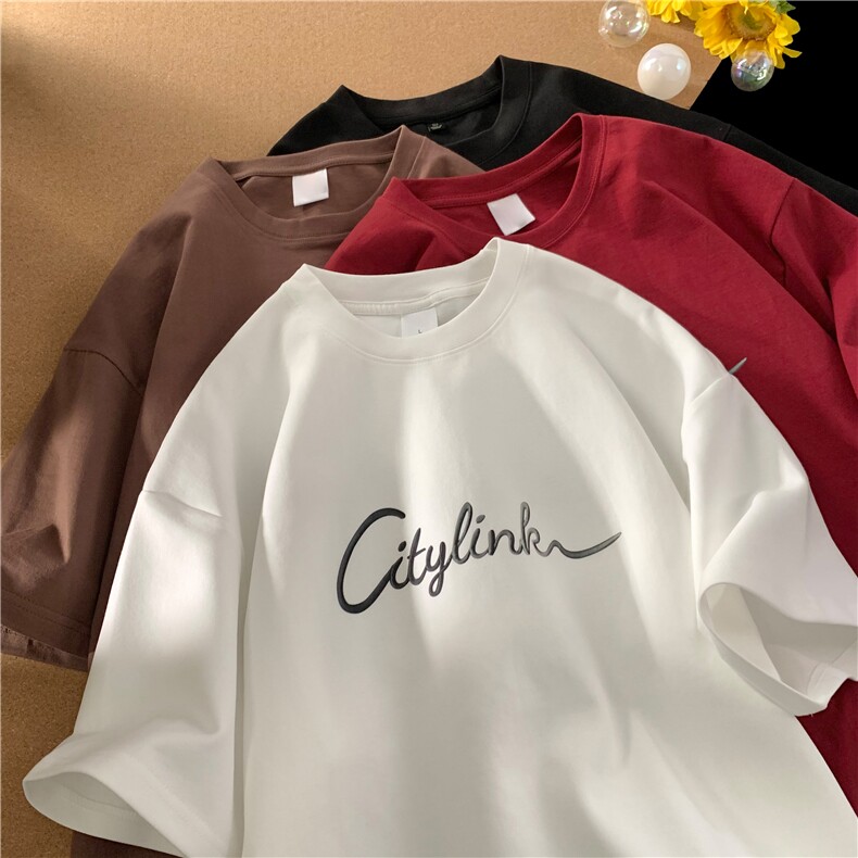 现货,夏季重磅纯棉港风男美式大版宽松落肩短袖T恤P25-控39，男装T恤，电商D309