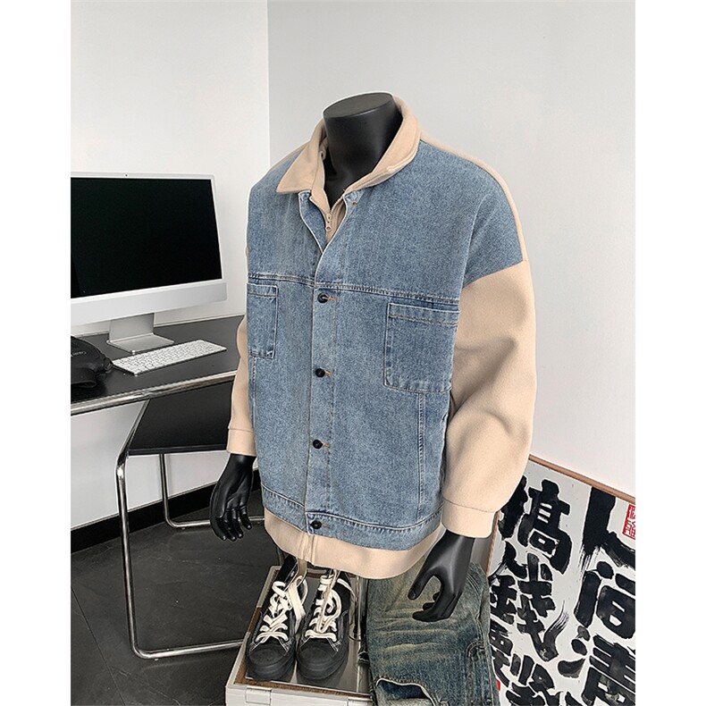 男装假两件牛仔毛呢大衣24秋冬季潮牌呢子夹克男XZ514-2-F91-P135,男装夹克,星座514-2(原B239)