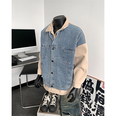 男装假两件牛仔毛呢大衣24秋冬季潮牌呢子夹克男XZ514-2-F91-P135，男装夹克，星座514-2(原B239)