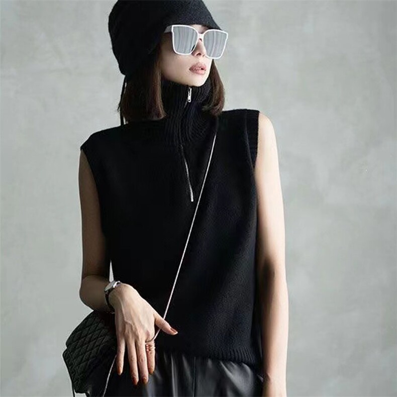 半拉链马甲女款2024新款秋季背心美式坎肩无袖针织上衣外穿马夹女图片