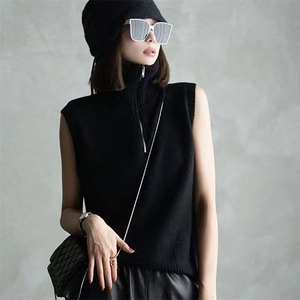 半拉链马甲女款2024新款秋季背心美式坎肩无袖针织上衣外穿马夹女图片