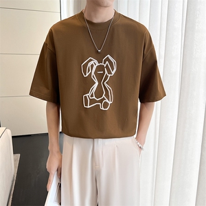 春夏轻熟风 抽象兔子纯色简约百搭圆领套头T恤TX15/P45控68图片