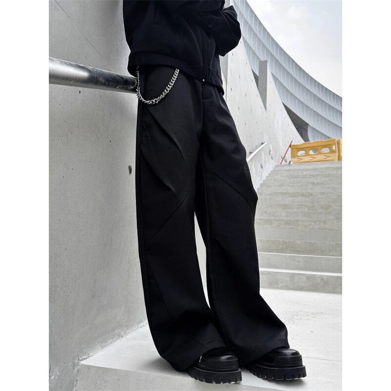 新款小众压褶菱形裤宽松休闲西装裤男直筒阔腿裤显高拖地裤KK71，男装西服套装，星座1116A（原606A-3）