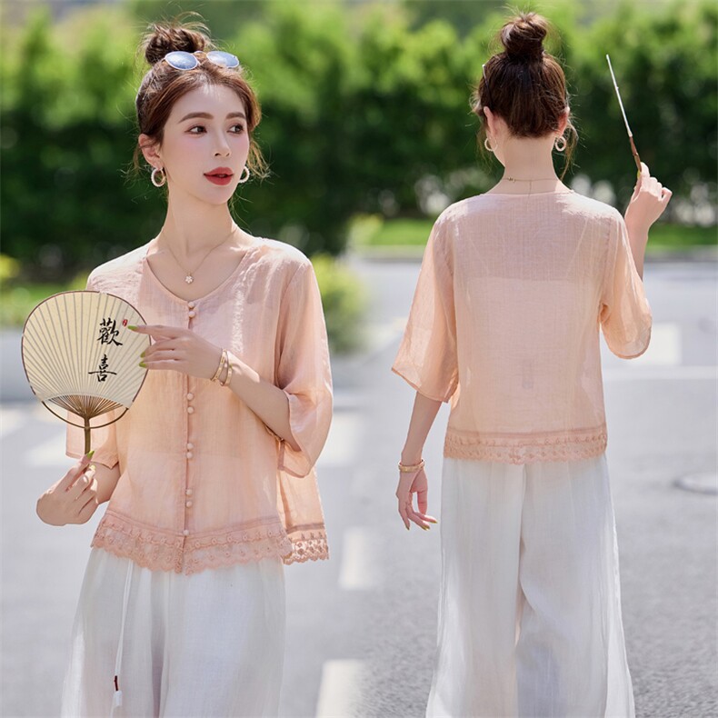 妈妈夏季中袖衬衫女2025新款时尚洋气减龄设计感小众宽松百搭上衣,女装衬衫,余墨