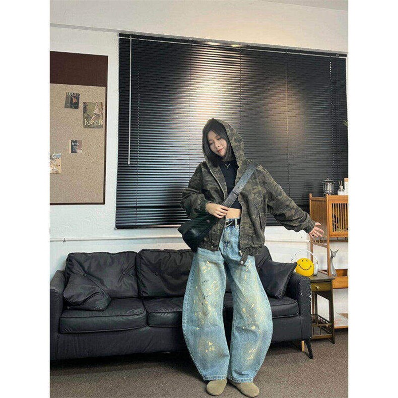 美式高街泼墨漆点设计感弯刀牛仔裤男女宽松阔腿长裤LN60322-P56,男装牛仔裤,星座1008