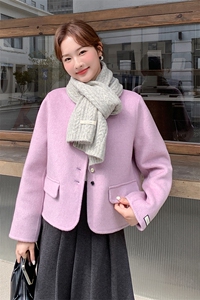 紫色双面羊绒外套女秋冬新款超火好看高级小众加厚毛呢短夹克上衣图片