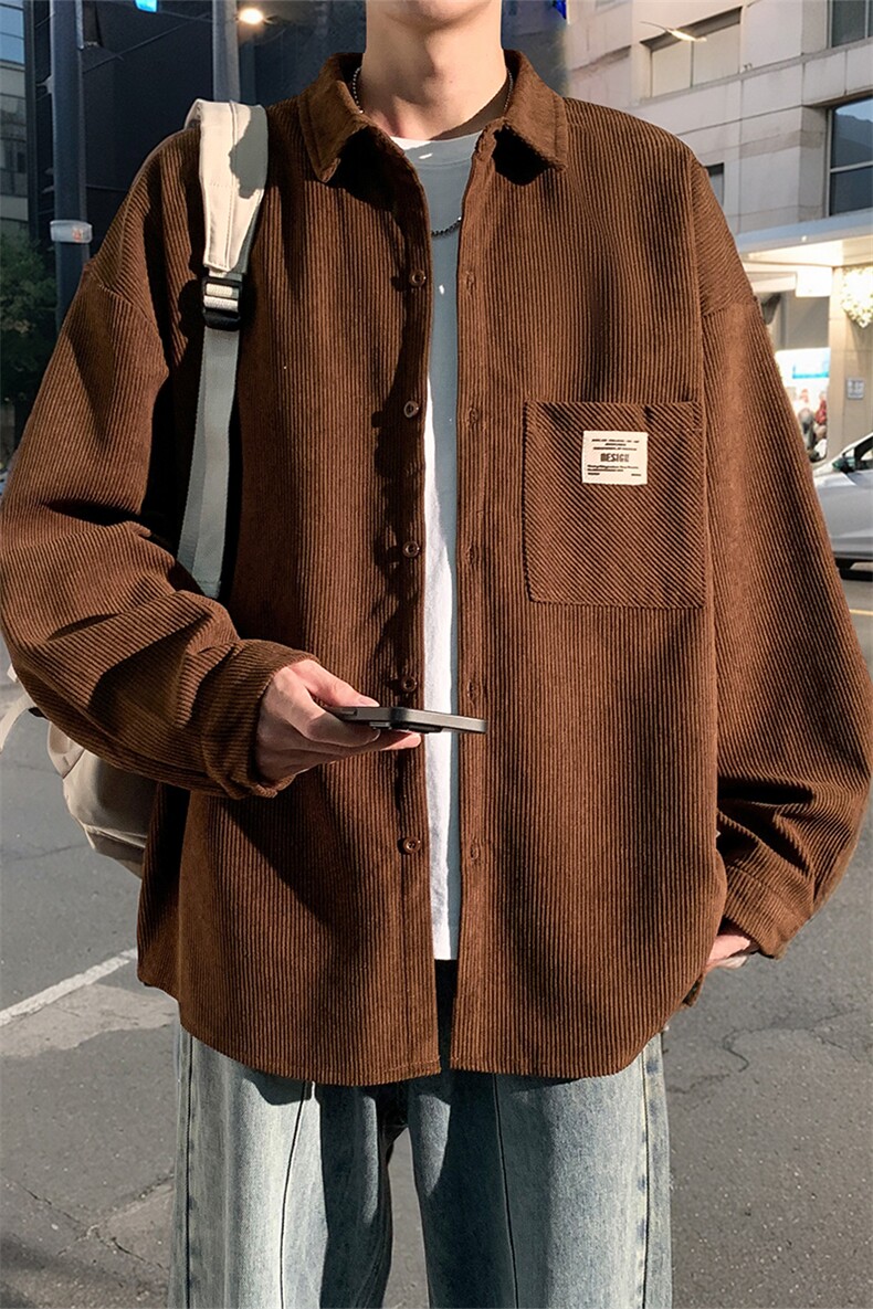 衬衫男秋季新款港风宽松大码灯芯绒长袖衬衣CS025-P38,男装衬衫,星座214-3