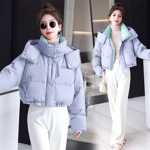 2024冬季新款短款面包服时尚白鸭绒加厚立领拼色羽绒服外套图片