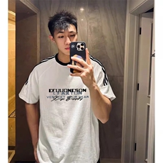 夏季美式高街重磅纯棉三条杠织带撞色男女短袖T恤ZD618-特P30，男装T恤，电商A486-1
