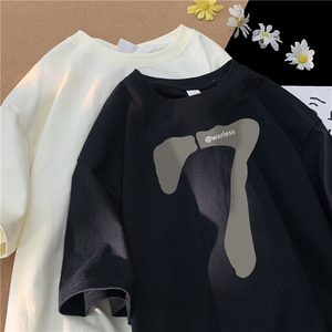 M344-P25 断层数字港风纯棉印花T恤 潮男女款情侣宽松休闲上衣图片