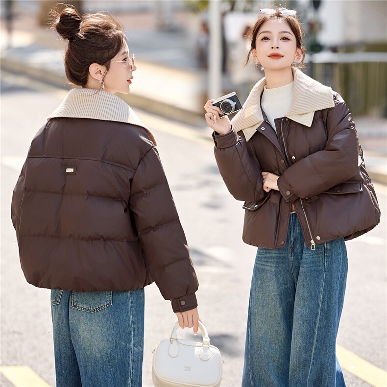 现货2025年冬季新款韩版休闲羽绒服针织拼接保暖羽绒服,女装羽绒服,悦祺
