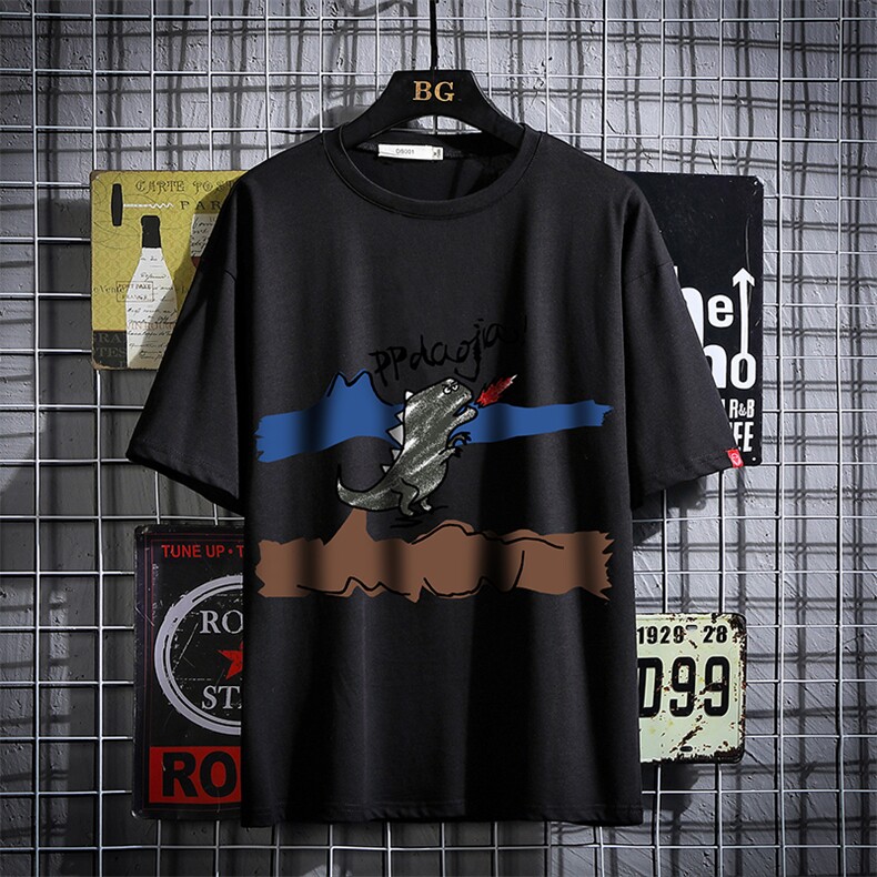 2021夏季新网格挂拍日系大码男已注册卡通印花短袖T恤T1083-P25,男装T恤,电商A001