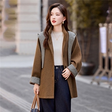 毛呢外套女中长款2025秋冬新款独特超好看高级感连帽斗篷呢子大衣，女装短外套，伊仟回