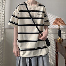 C312-P352024夏季新款日系条纹短袖T恤休闲宽松半袖体恤男现货，男装T恤，星座512-6
