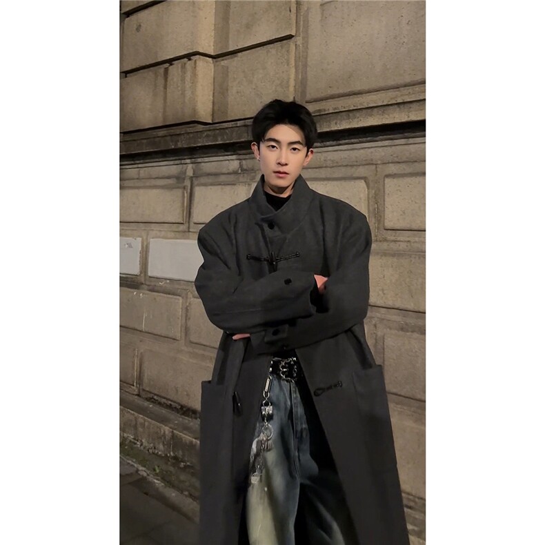 【现货】长款秋冬韩版毛呢大衣宽松高级感潮流外套DY05013P125,男装毛呢大衣,星座1004（原星座815-3）