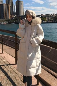 纯色连帽时尚舒适修身中长款直筒长袖口袋2020冬款棉衣外套图片