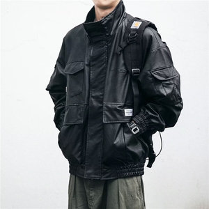Y1017-P62 美式复古PU皮衣夹克男春秋新款宽松黑色痞帅机车服图片