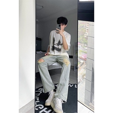 B221美式ins高街暗黑系小众拉链直筒牛仔裤LK23073-P65控88，男装牛仔裤，电商B221