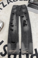 B221美式ins高街暗黑宽松直筒破洞牛仔裤LK25481-特P45控78，男装牛仔裤，电商B221