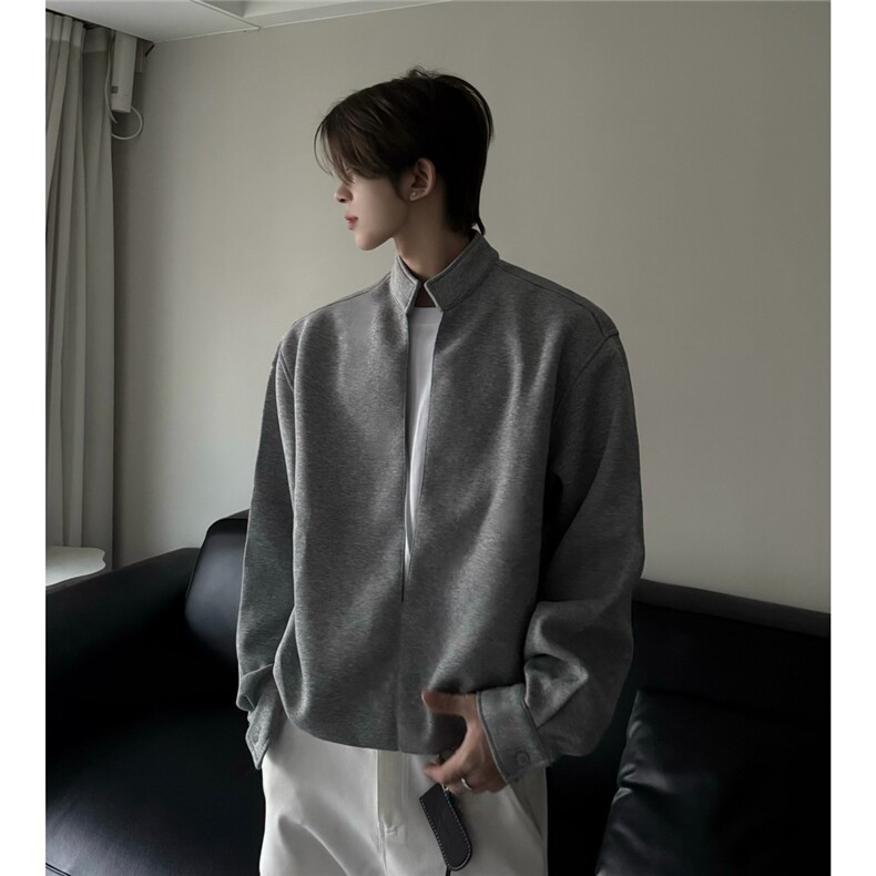 美式灰色垫肩短款外套男款春秋高级感立领夹克cleanfit廓形棒球服,男装休闲裤,电商C213(原B265)