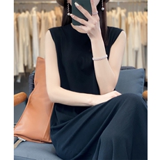 优雅气质黑色无袖羊毛长裙简约时尚显瘦连衣裙，女装连衣裙，东远绒业