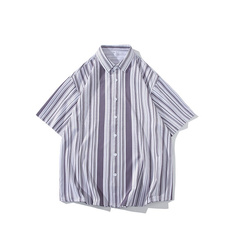 花衬衫男短袖夏季条纹休闲上衣服外套翻领大码衬衣A012/863P35图片
