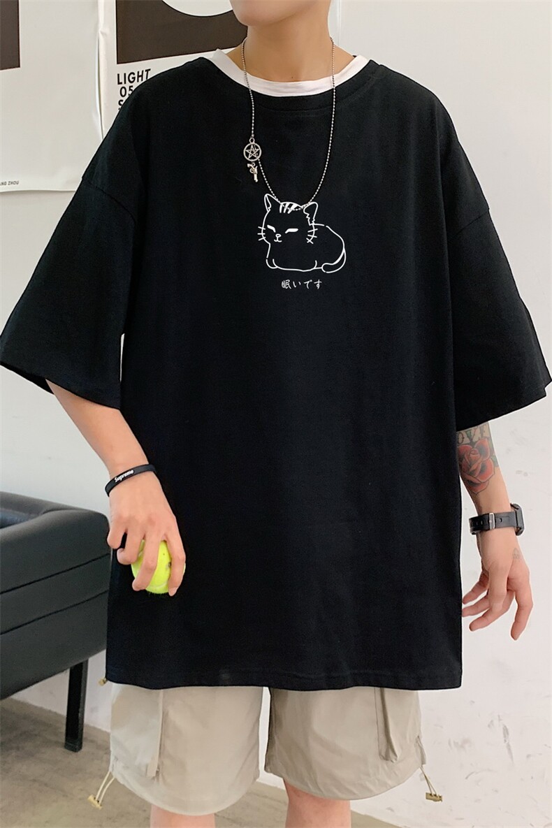 纯棉T恤男短袖宽松港风日系情侣中性美式潮1016-1DT0218P25K39,男装T恤,星座1016-1（原电商B408-1）
