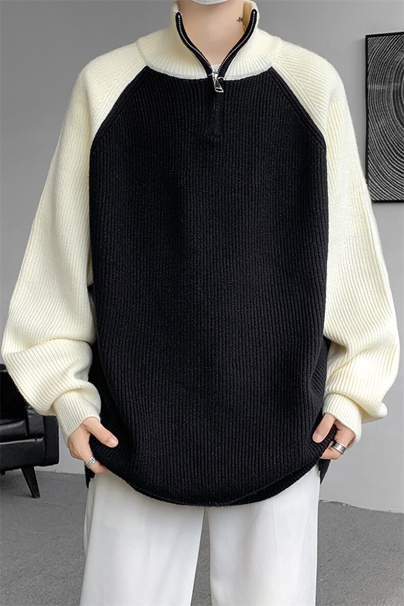 8XL-M半拉链立领毛衣外套男针织衫慵懒拼接插肩袖线衣MY19001P78,男装针织衫/毛衣,电商B312