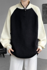 8XL-M半拉链立领毛衣外套男针织衫慵懒拼接插肩袖线衣MY19001P78，男装针织衫/毛衣，电商B312