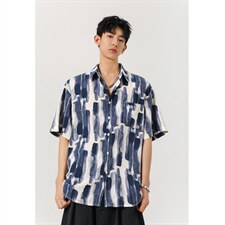 1冰丝扎染面料聚酯纤维M-5XL大码短袖衬衫男DCS78033P35控58，男装T恤，星座226-2