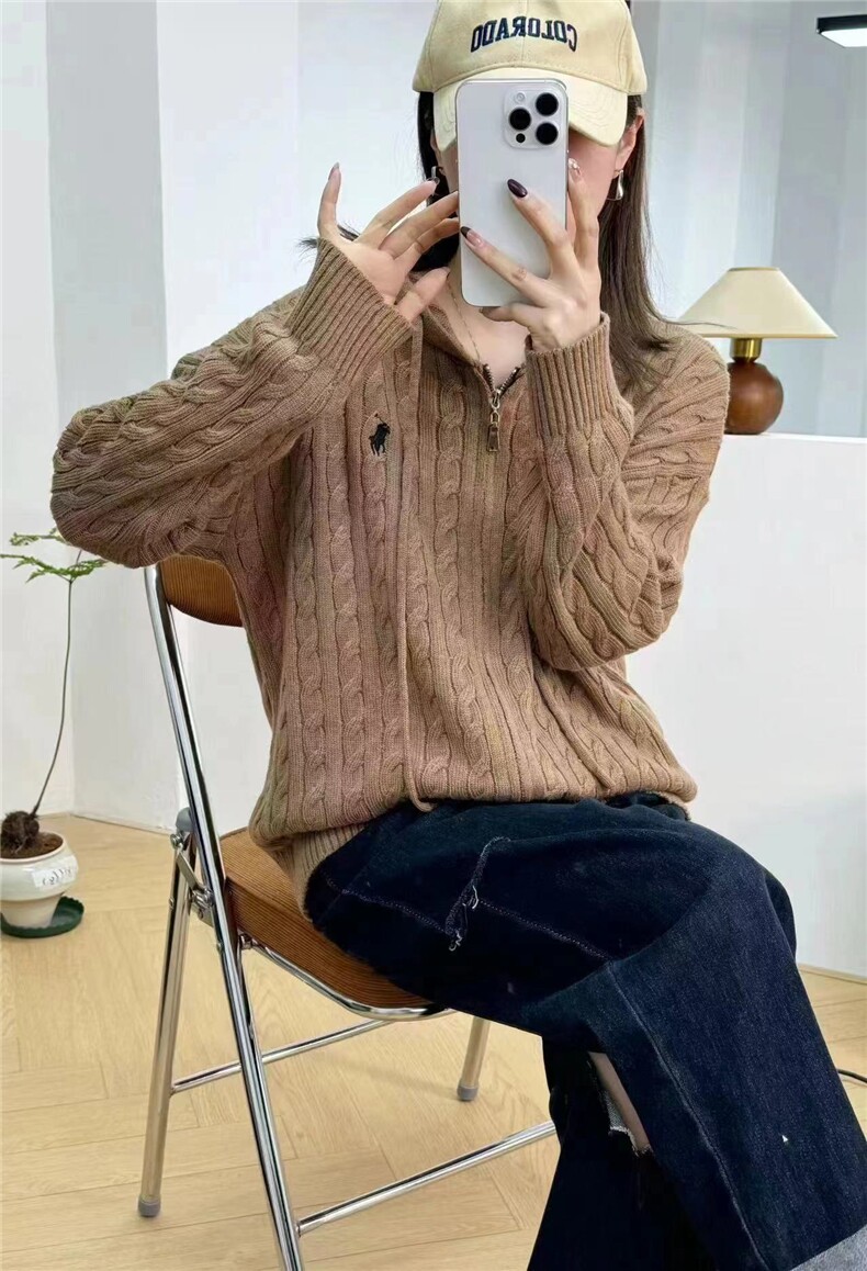 女装刺绣双股精纺扭花拉链帽衫百搭显瘦针织衫舒适保暖羊毛毛衣,针织衫/毛衣,鑫之绒