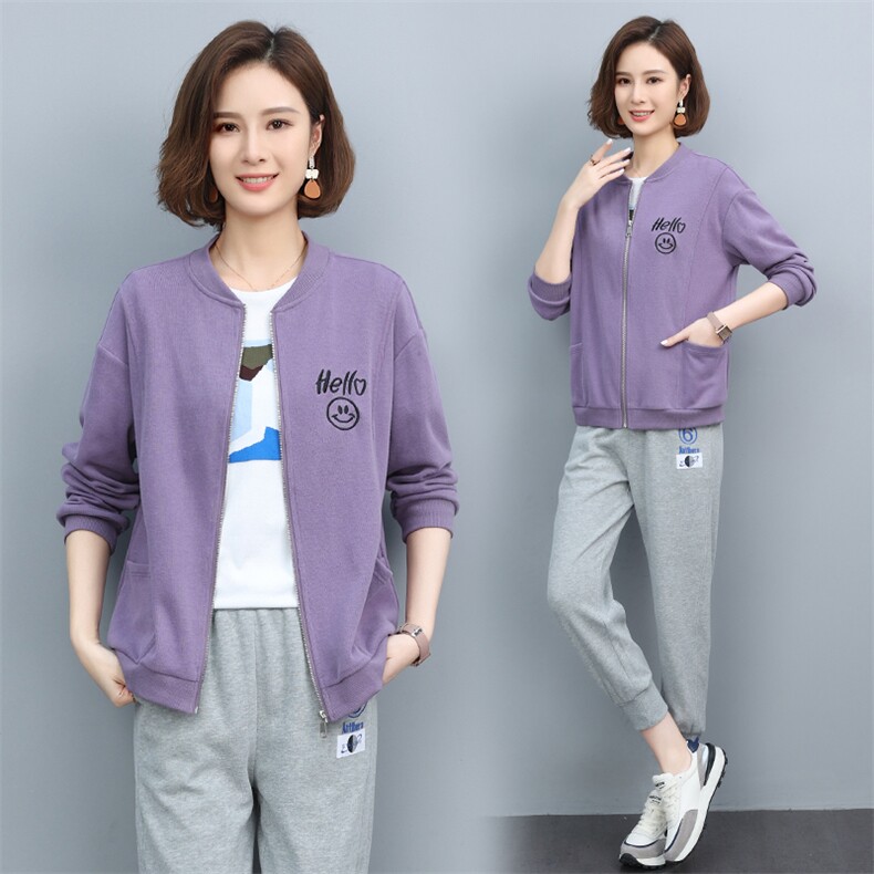 时尚休闲刺绣两件套裤女宽松显瘦百搭运动套装,女装套装/套裙,依恋蒂丝