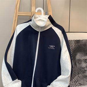 摆拍图-B225-W8642-P71-X89--日系撞色开衫撞色卫衣-聚酯纤维图片