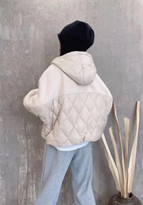 90绒呢料拼接羽绒图片